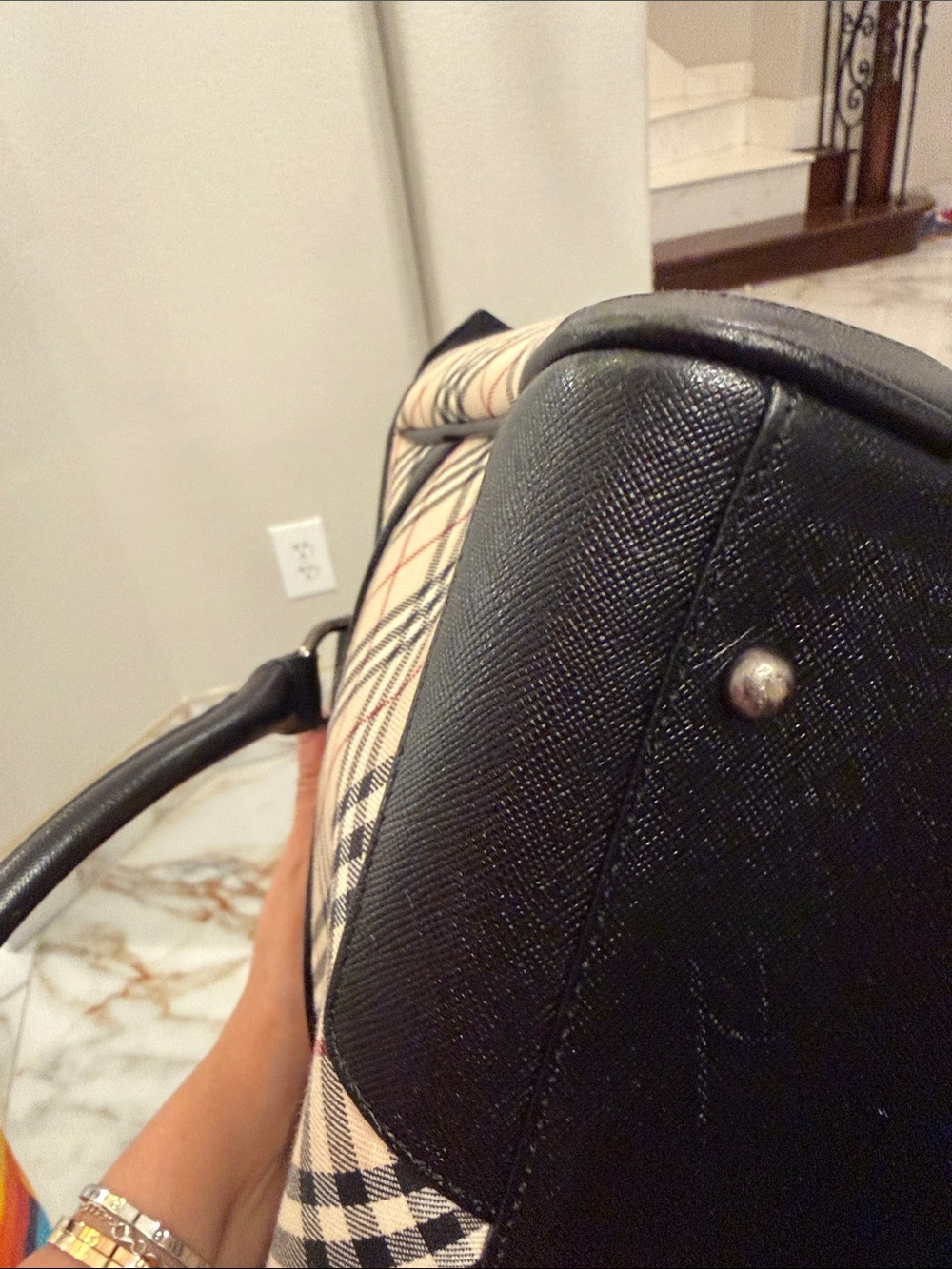 Burberry Beige Plaid Tote with Black Trim - Picture 12 of 13